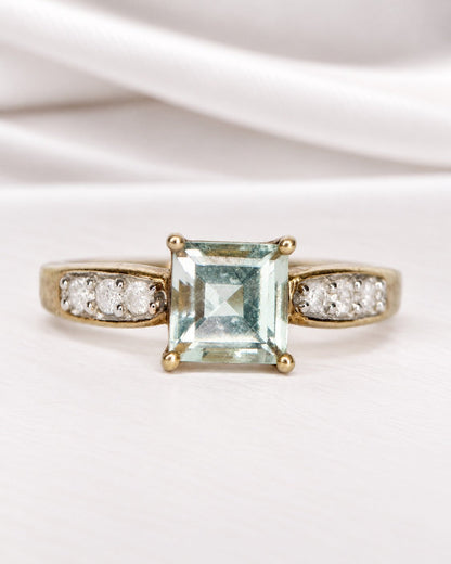 Bague Trilogie Quartz Prasiolite 1.20 carat &amp; Diamants "Ava" - Elliade Paris