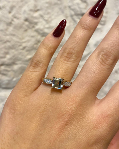 Bague Trilogie Quartz Prasiolite 1.20 carat &amp; Diamants &quot;Ava&quot; - Elliade Paris