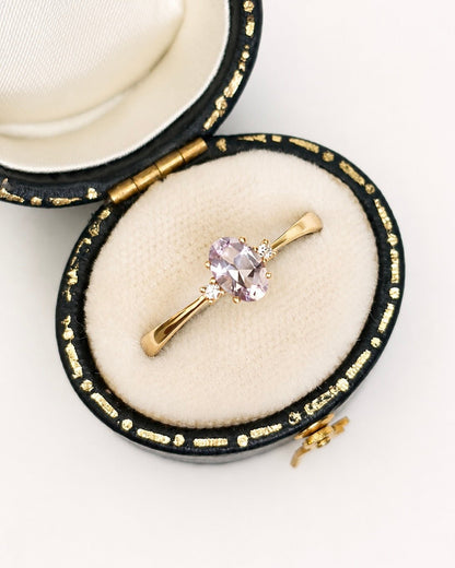 Bague Trilogie Quartz Rose 0.40 carat &amp; Diamants "Léana" - Elliade Paris