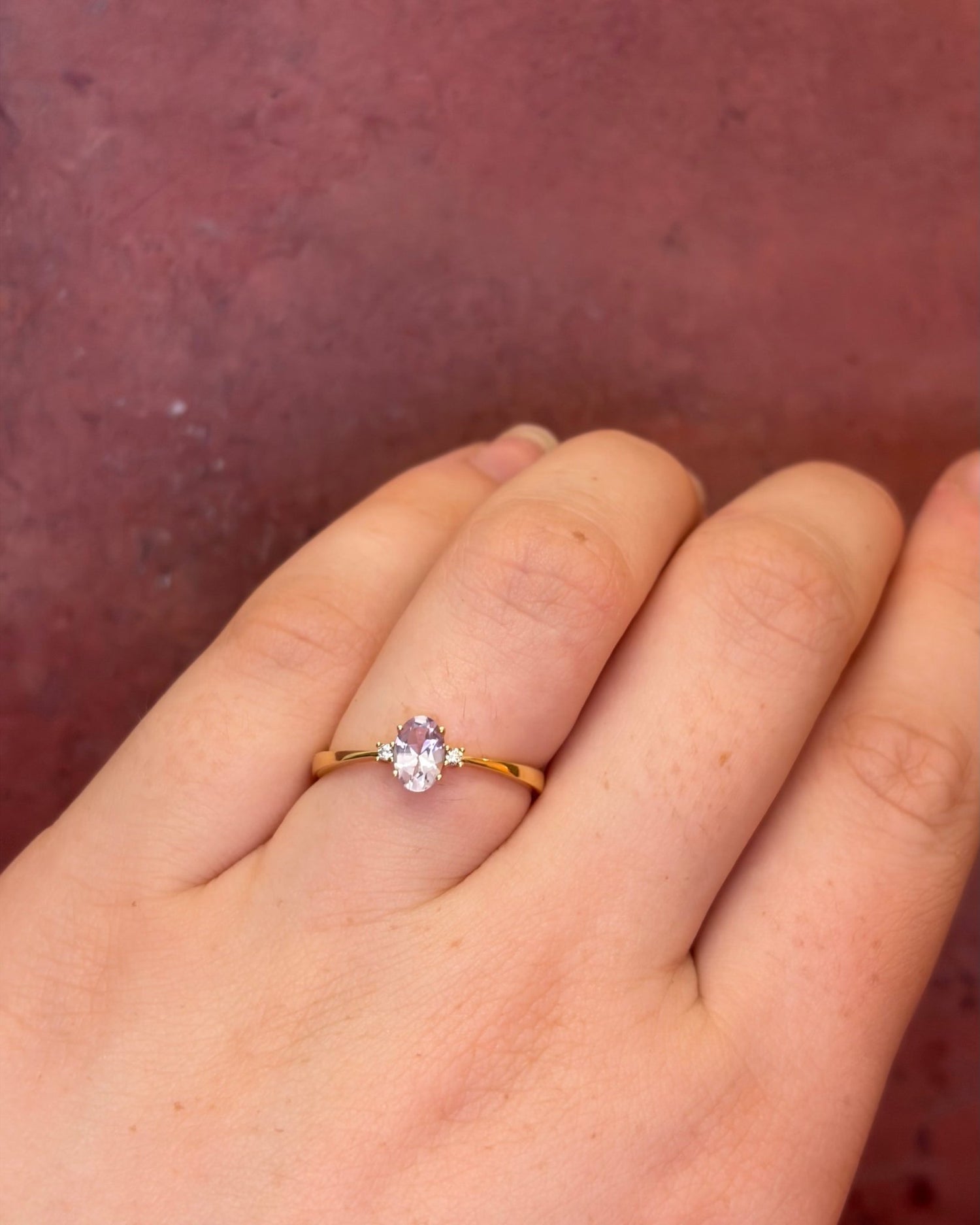 Bague Trilogie Quartz Rose 0.40 carat &amp; Diamants "Léana" - Elliade Paris