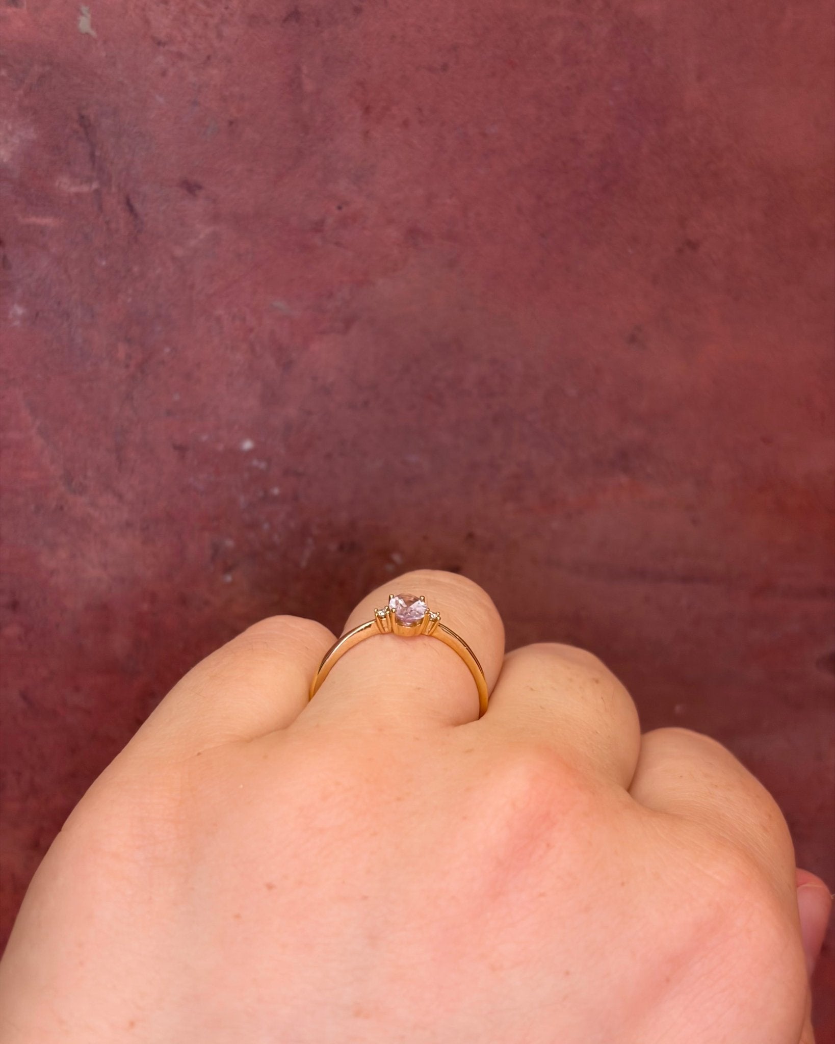 Bague Trilogie Quartz Rose 0.40 carat &amp; Diamants "Léana" - Elliade Paris