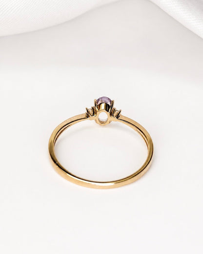 Bague Trilogie Quartz Rose 0.40 carat &amp; Diamants "Léana" - Elliade Paris