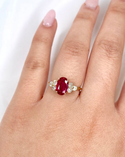Bague Trilogie Rubis 1.25 carat &amp; Diamants 0.36 carat "Marina" - Elliade Paris