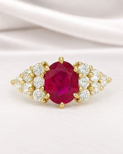 Bague Trilogie Rubis 1.65 carat &amp; Diamants 0.48 carat 4,05g "Serena" - Elliade Paris