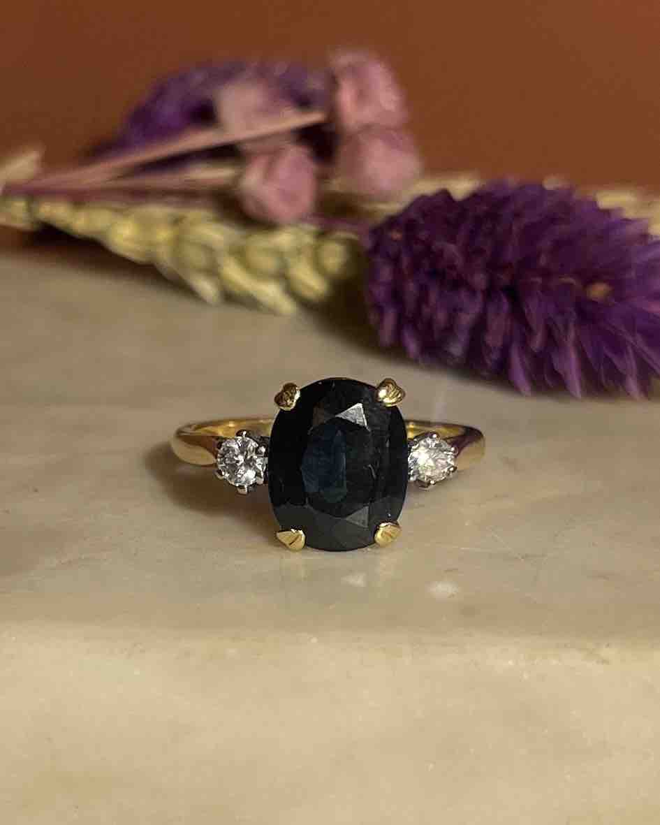 Bague Trilogie Saphir 3 carats &amp; Diamants "Kenan"