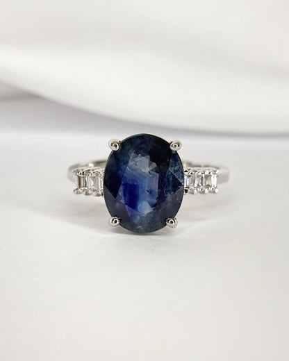 Bague Trilogie Saphir 4.17 carats &amp; Diamants "Sicilia" - Elliade Paris