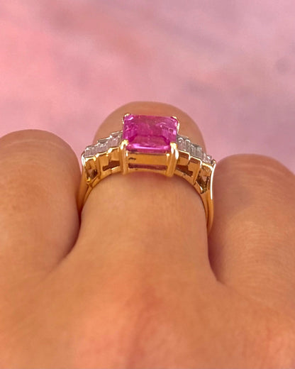 Bague Trilogie Saphir Rose 3.27 carats &amp; Diamants 0.60 carat 4.95g "Ermi" - Elliade Paris