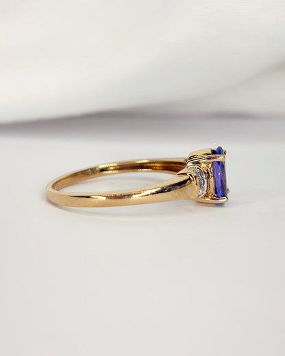 Bague Trilogie Tanzanite 0.85 carat &amp; Diamants "Amélia" - Elliade Paris