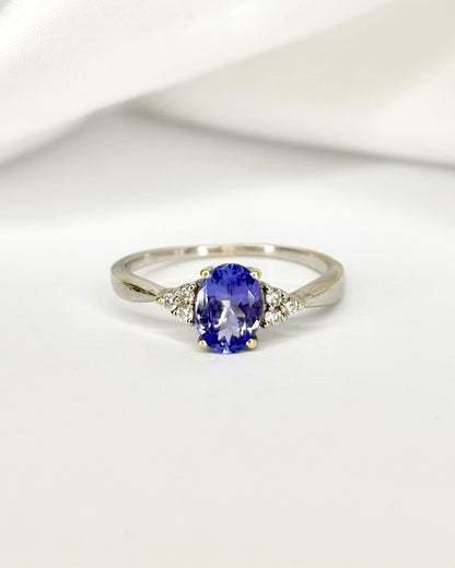 Bague Trilogie Tanzanite 1 carat &amp; Diamants "Olympe" - Elliade Paris