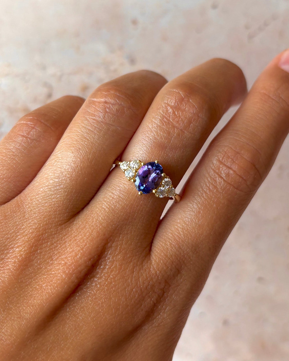 Bague Trilogie Tanzanite 1.35 carat &amp; Diamants 0.36 carat "Appoline" - Elliade Paris