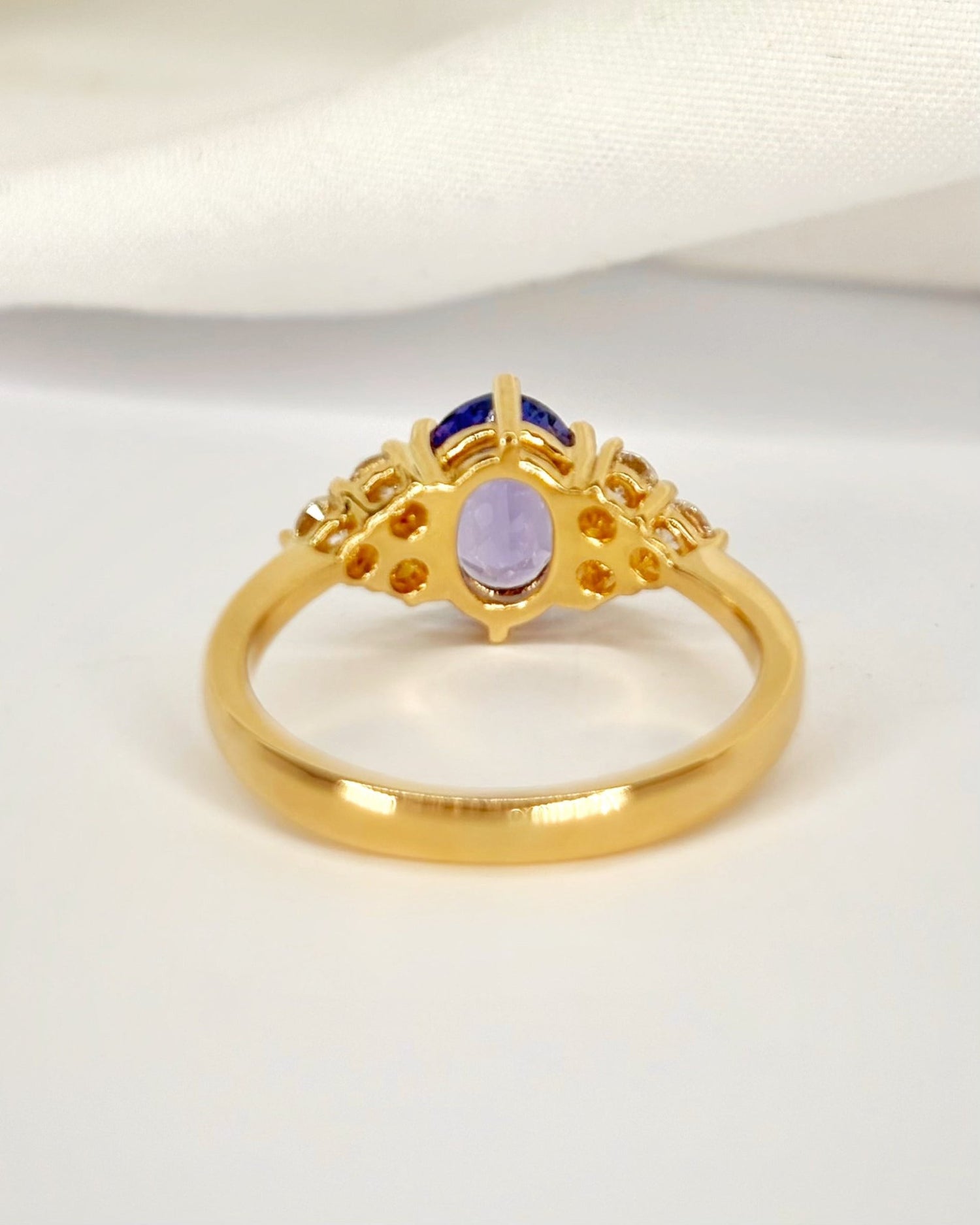 Bague Trilogie Tanzanite 1.35 carat &amp; Diamants 0.36 carat "Appoline" - Elliade Paris
