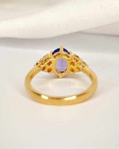 Bague Trilogie Tanzanite 1.35 carat &amp; Diamants 0.36 carat "Appoline" - Elliade Paris