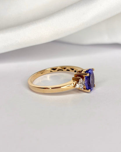 Bague Trilogie Tanzanite 1.53 carat &amp; Diamants "Gloria" - Elliade Paris