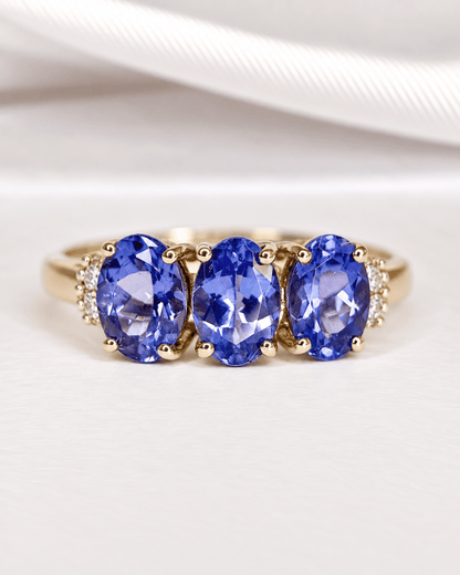 Bague Trilogie Tanzanite 2.10 carats &amp; Diamants "Anita" - Elliade Paris
