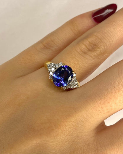 Bague Trilogie Tanzanite 2.60 carat &amp; Diamants 0.32 carat "Mélina" - Elliade Paris