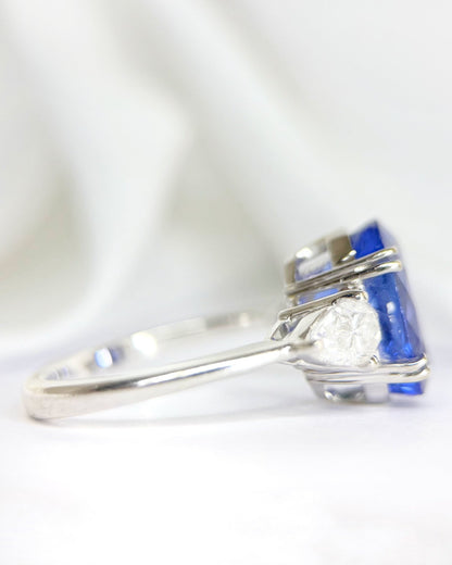 Bague Trilogie Tanzanite 6.30 carats &amp; Diamants 0.90 carat 6.29g "Stella" - Elliade Paris