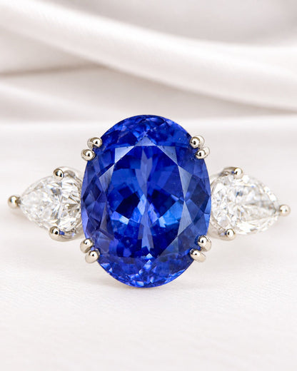 Bague Trilogie Tanzanite 6.30 carats &amp; Diamants 0.90 carat 6.29g "Stella" - Elliade Paris