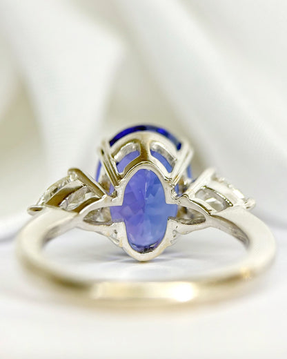 Bague Trilogie Tanzanite 6.30 carats &amp; Diamants 0.90 carat 6.29g "Stella" - Elliade Paris
