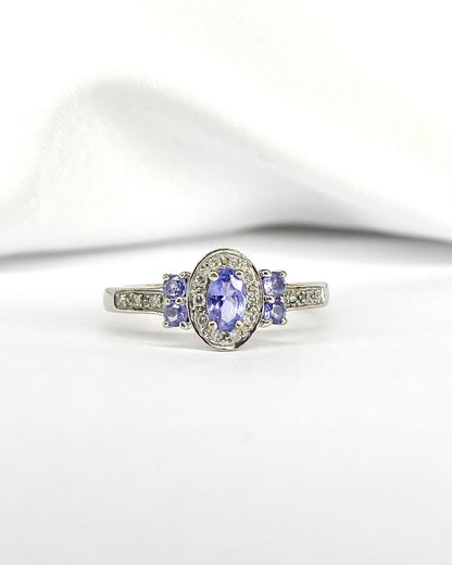 Bague Trilogie Tanzanites 0.45 carat &amp; Diamants "Stany" - Elliade Paris