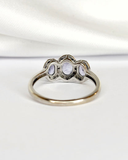 Bague Trilogie Tanzanites 0.80 carat &amp; Diamants "Olinka" - Elliade Paris