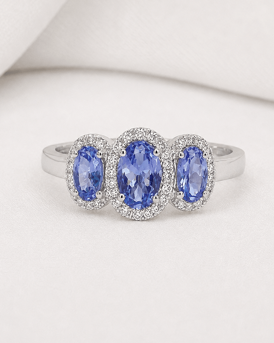 Bague Trilogie Tanzanites 0.88 carat &amp; Diamants "Monica" - Elliade Paris