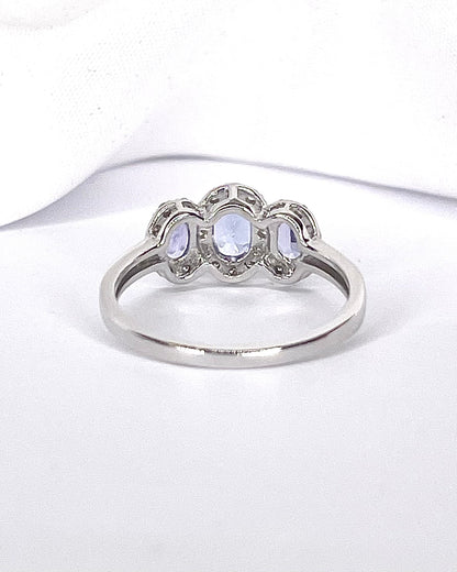 Bague Trilogie Tanzanites 0.88 carat &amp; Diamants "Monica" - Elliade Paris