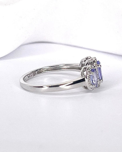 Bague Trilogie Tanzanites 0.88 carat &amp; Diamants "Monica" - Elliade Paris