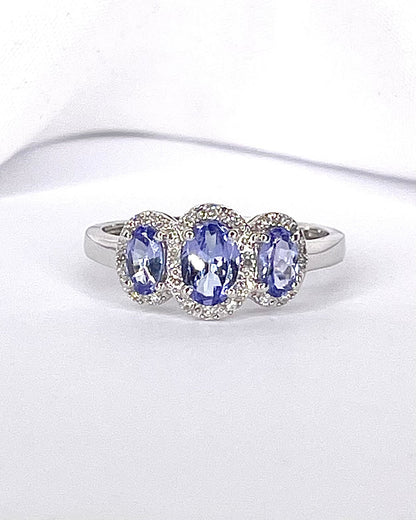 Bague Trilogie Tanzanites 0.88 carat &amp; Diamants "Monica" - Elliade Paris