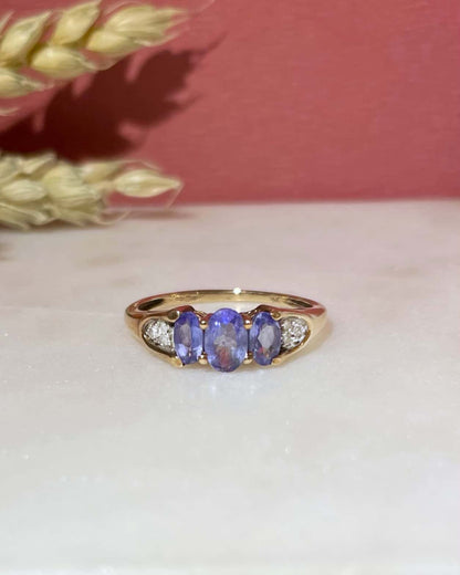Bague Trilogie Tanzanites 1 carat &amp; Diamants &quot;Tamarra&quot; - Elliade Paris