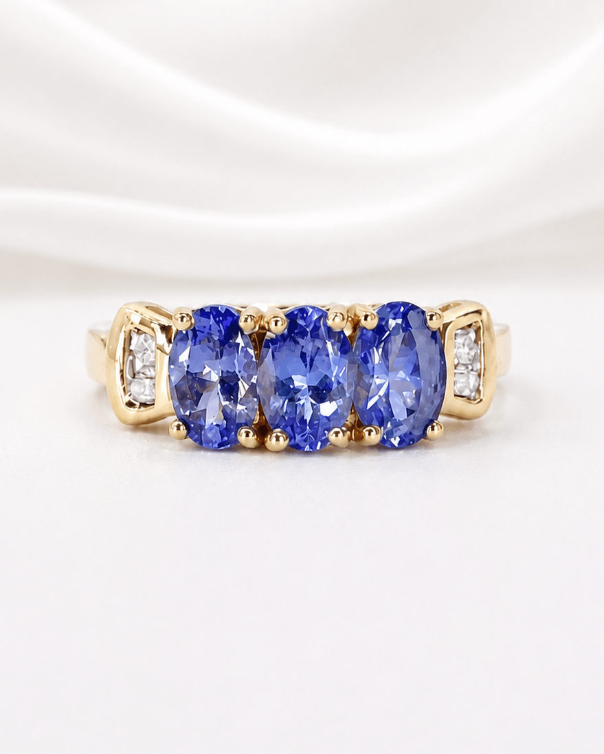 Bague Trilogie Tanzanites 1.35 carat &amp; Diamants "Cléa" - Elliade Paris