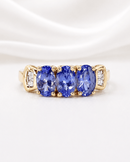 Bague Trilogie Tanzanites 1.35 carat &amp; Diamants "Cléa" - Elliade Paris