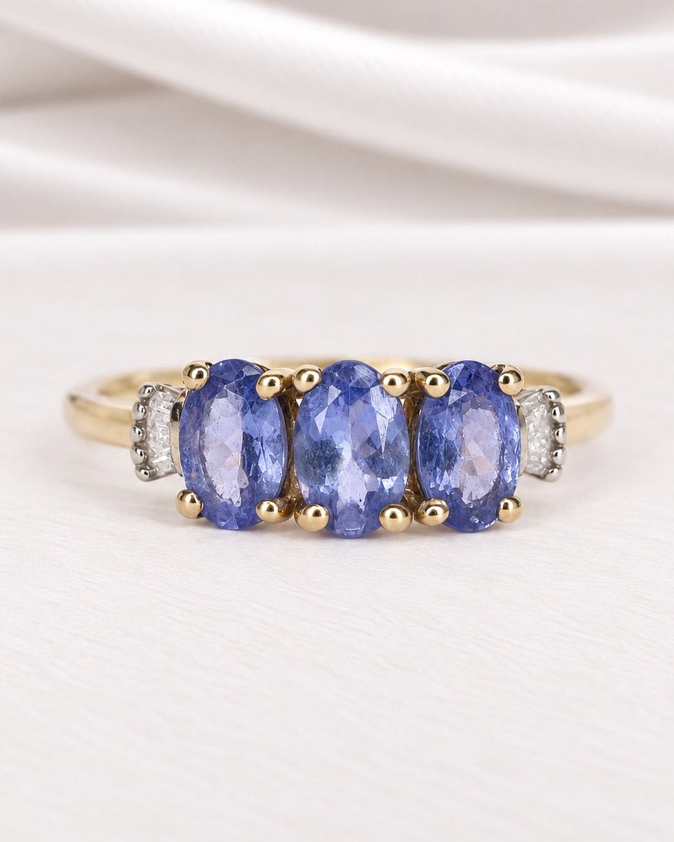 Bague Trilogie Tanzanites 1.63 carat &amp; Diamants "Flore" - Elliade Paris
