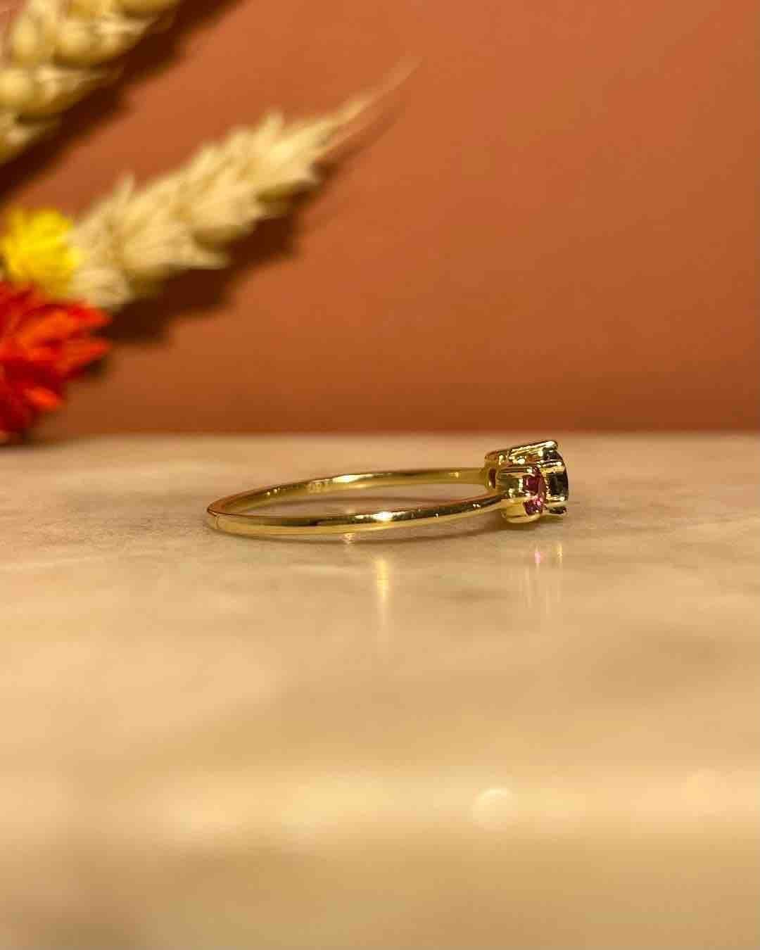 Bague Trilogie Topaze &amp; Tourmalines Roses "Beyonie" - Elliade Paris