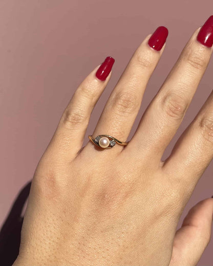 Bague Trilogie Tourbillon Perle et Diamants &quot;Dalia&quot; - Elliade Paris