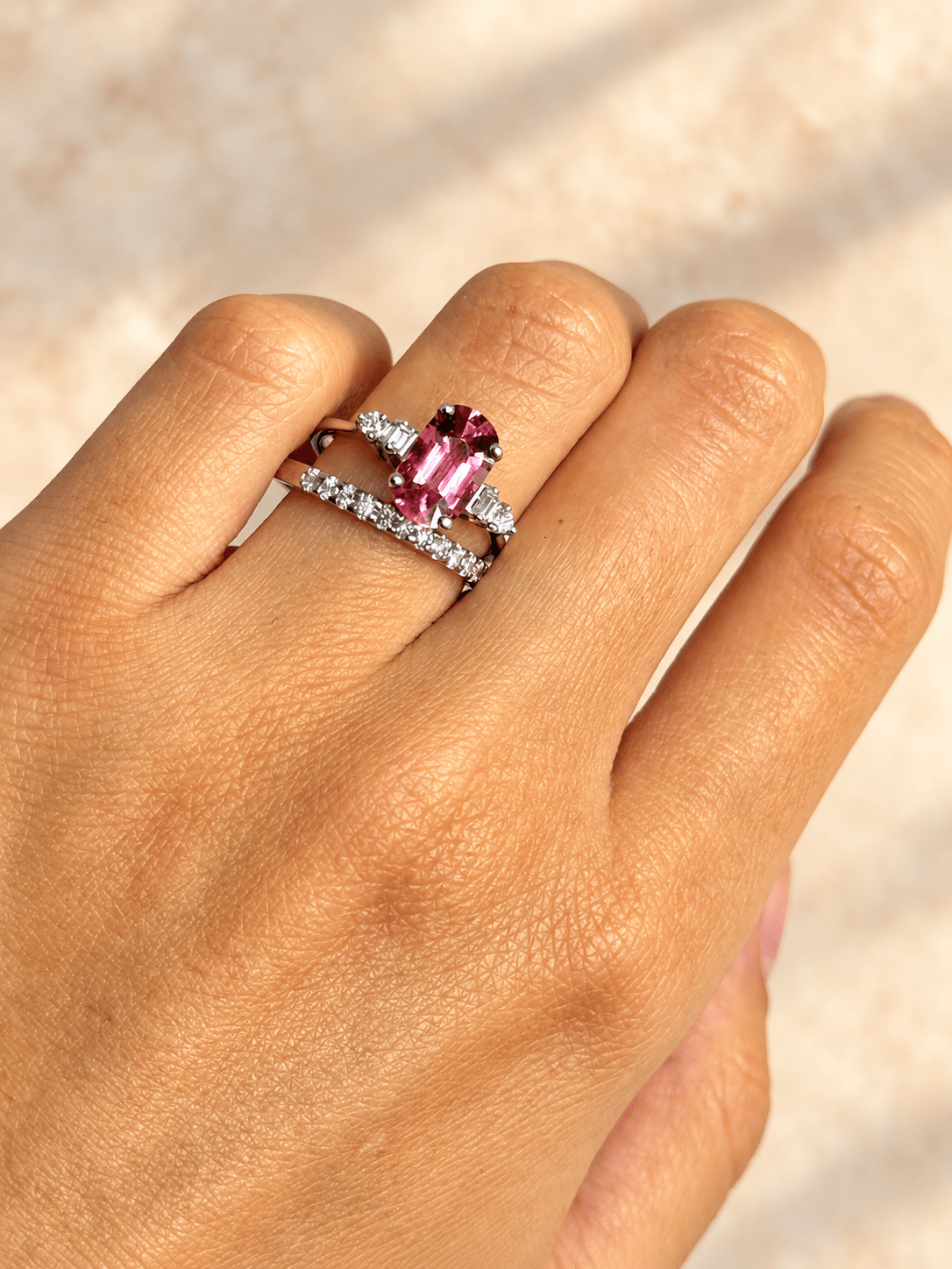 Bague Trilogie Tourmaline Rose 1.54 carat &amp; Diamants "Hortense" - Elliade Paris