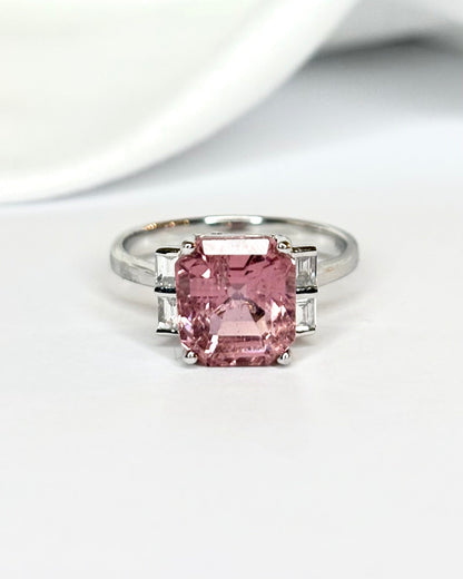Bague Trilogie Tourmaline Rose 3.74 carats &amp; Diamants "Esther" - Elliade Paris