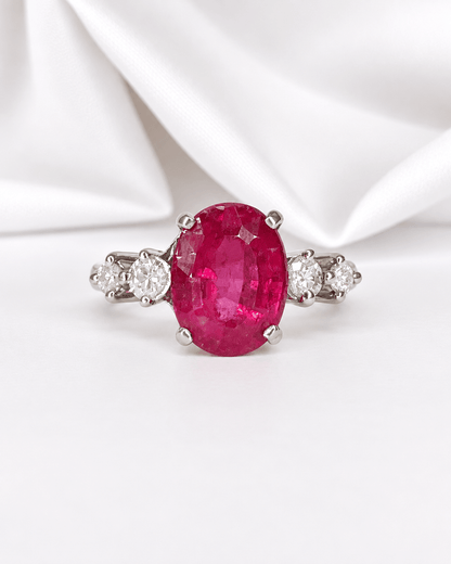Bague Trilogie Tourmaline Rose 4.50 carat &amp; Diamants 0.26 carat "Carla" - Elliade Paris