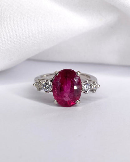Bague Trilogie Tourmaline Rose 4.50 carats &amp; Diamants "Carla" - Elliade Paris