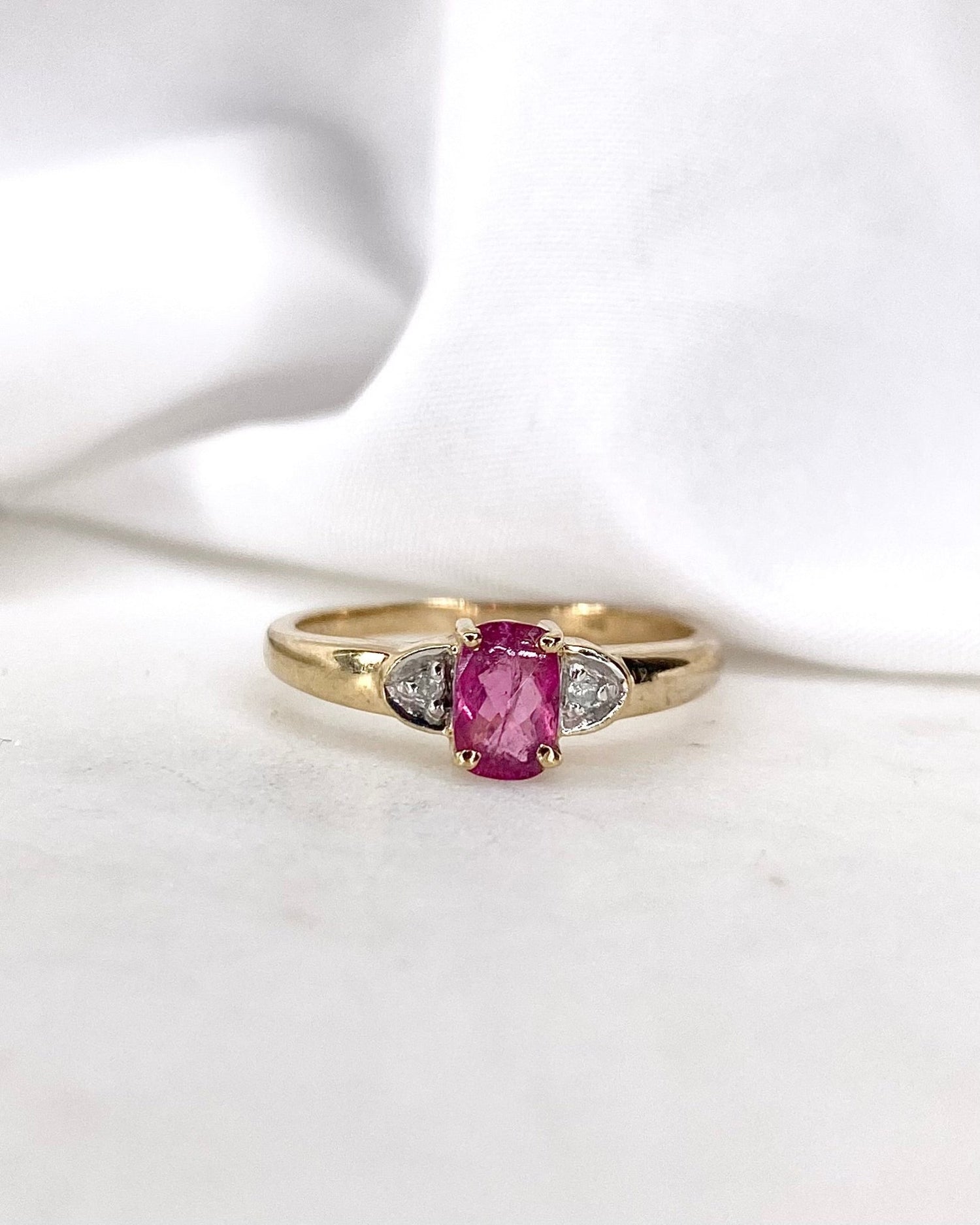 Bague Trilogie Tourmaline Rose &amp; Diamants &quot;Judy&quot; - Elliade Paris