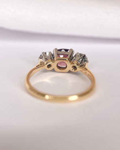 Bague Trilogie Tourmaline Rose Pêche 0.89 carat &amp; Diamants 0.50 carat "Eden" - Elliade Paris