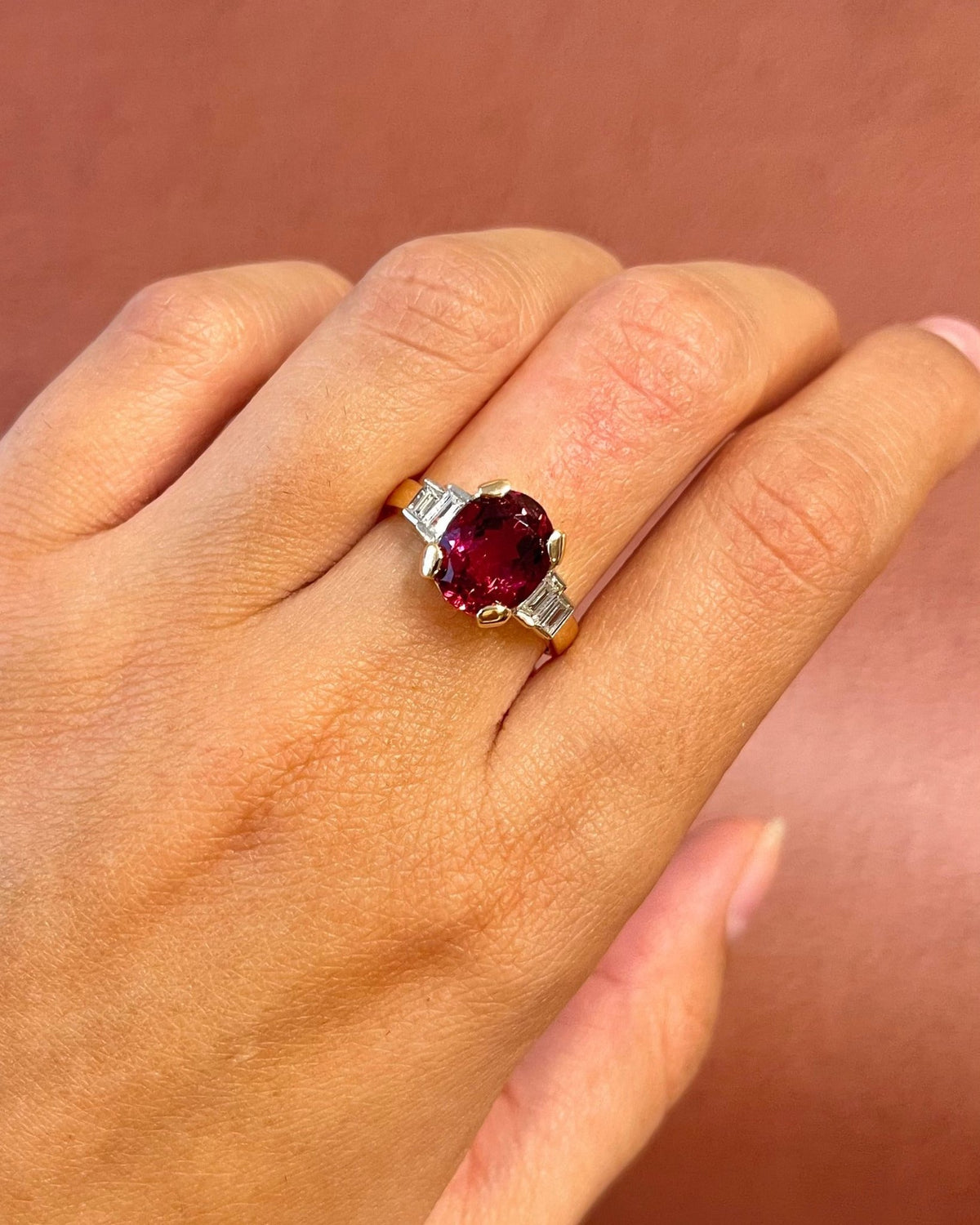 Bague Trilogie Tourmaline Rubellite 3.52 carats &amp; Diamants 0.50 carat 5,28g "Pavelle" - Elliade Paris