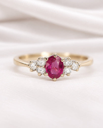 Bague Trilogie Tourmaline Rubellite &amp; Diamants "Clarine" - Elliade Paris