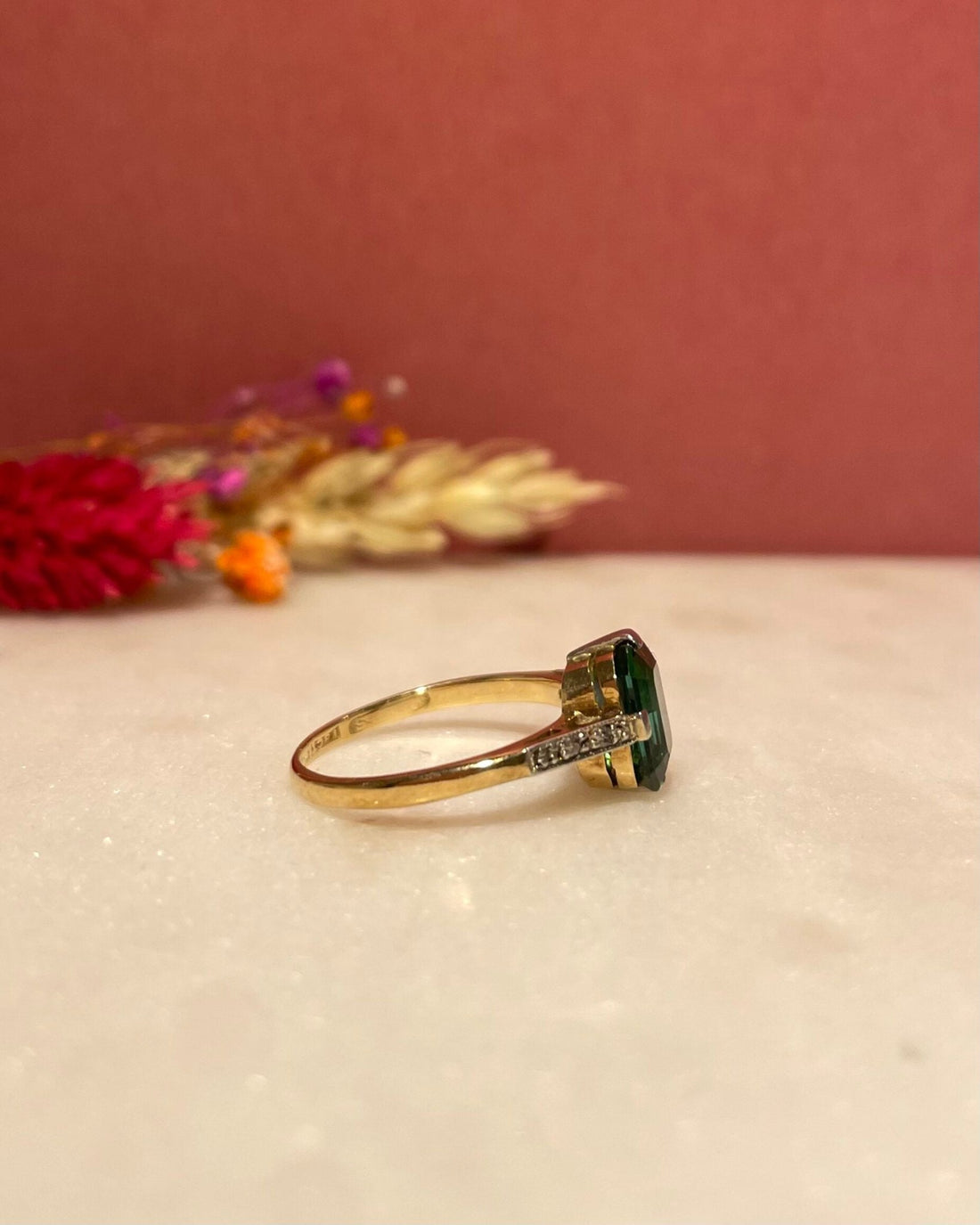 Bague Trilogie Tourmaline Verte &amp; Diamants &quot;Jenny&quot; - Elliade Paris