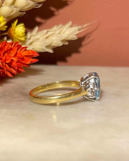 &quot;Diana&quot; 1.25 carat Aquamarine &amp;amp; Diamond Trilogy Ring