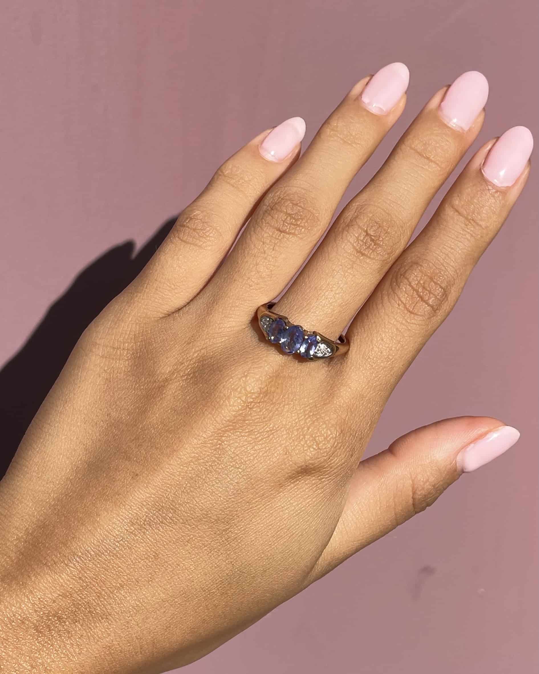 Bague Trilogie Tanzanites 1 carat &amp; Diamants "Tamarra"