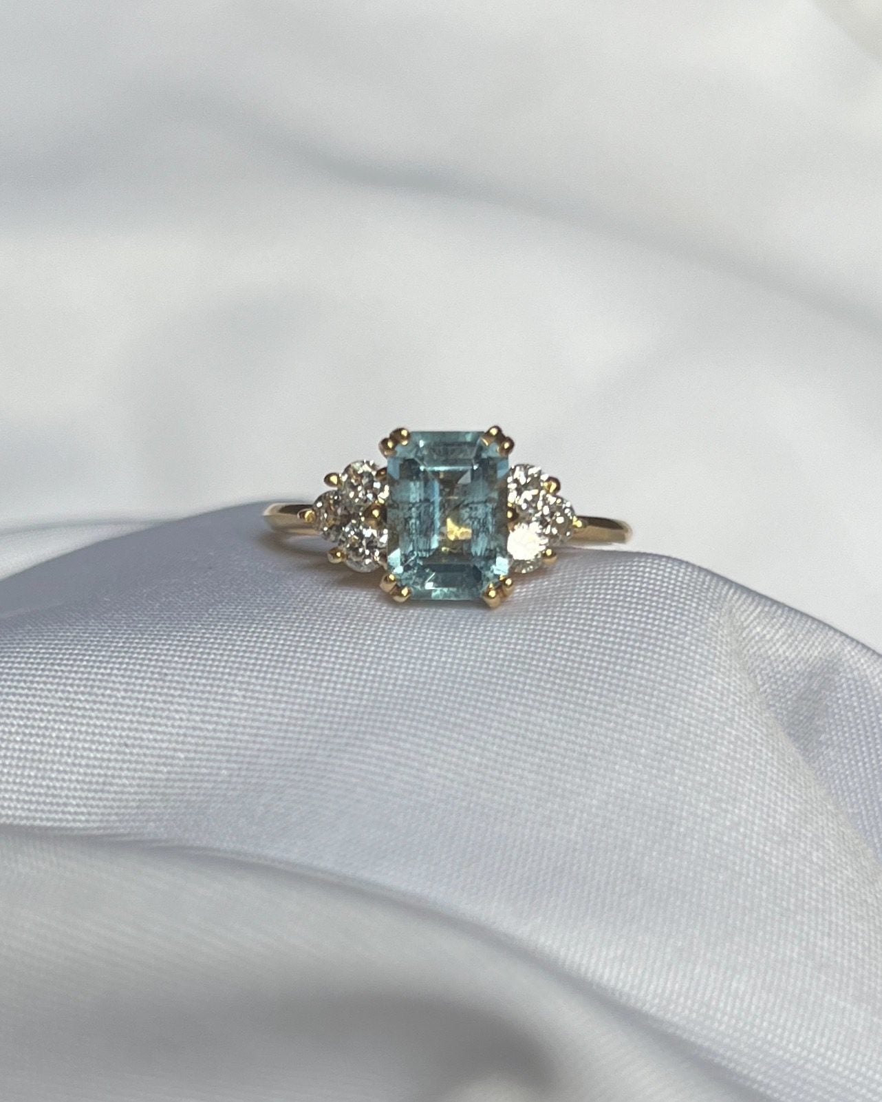 Bague Vintage Aigue - marine &amp; diamants "Thaïs" - Elliade Paris