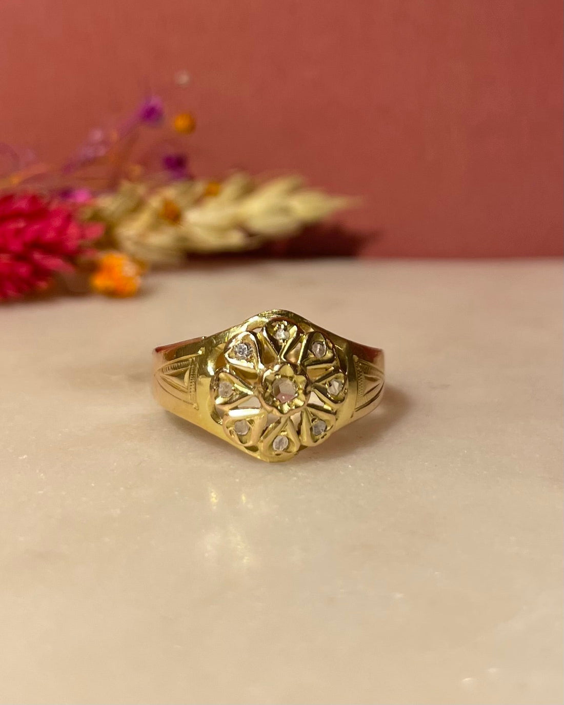 Bague Vintage Art - Déco Fleur Diamants &quot;Léonie&quot; - Elliade Paris
