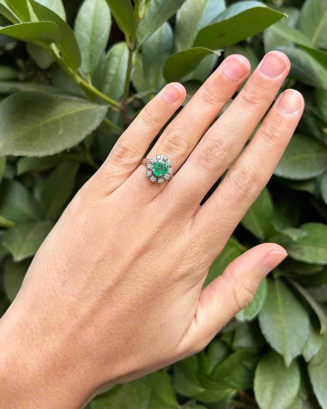 "Ashley" Emerald &amp;amp; Diamond Daisy Ring 