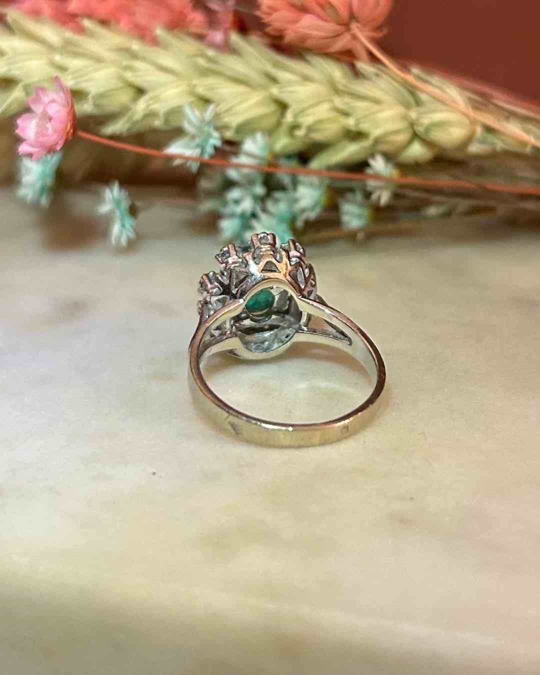 "Ashley" Emerald &amp;amp; Diamond Daisy Ring 