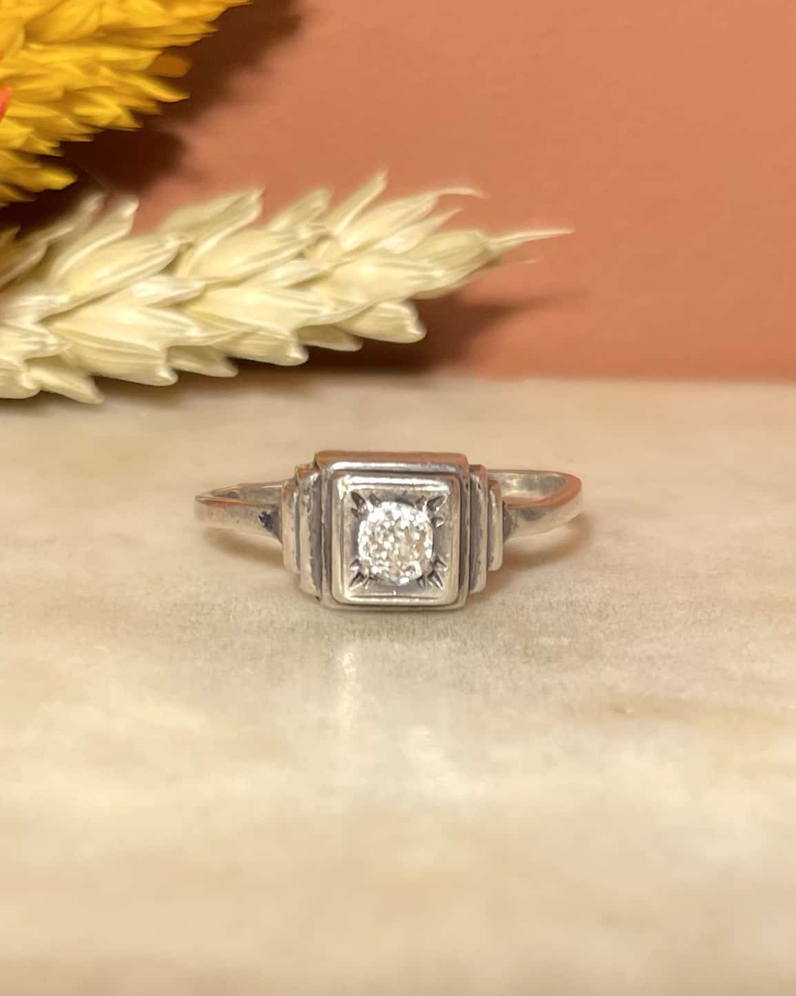 Bague Art déco Argent massif &amp; Diamant 0.25 carat &quot;Elliot&quot;